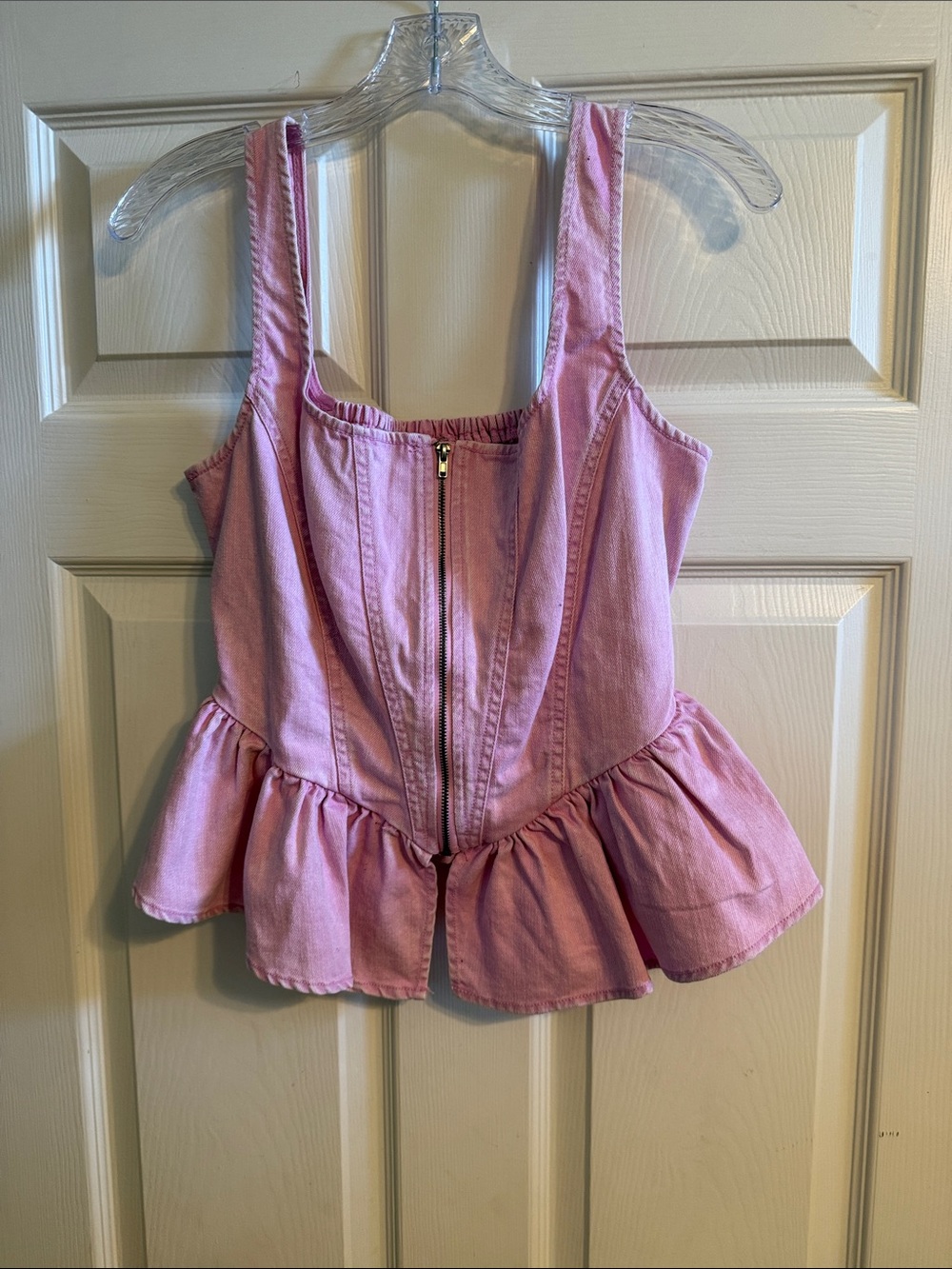 Pink Peplum Zip-Front Women's Tank Top